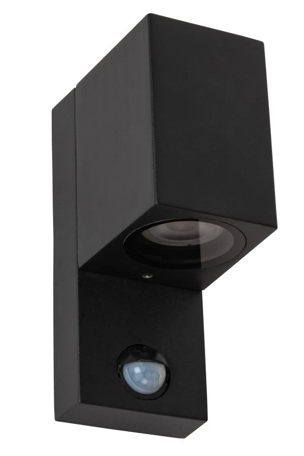 Lucide ZARO IR - Wandspot / Wandlamp Binnen/Buiten - 1xGU10 - IP65 - Beweging & dag/nacht sensor (uitschakelbaar) - Zwart - uitgezet